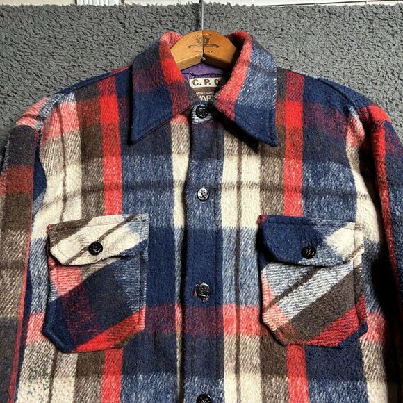 Vintage CPO Heavy Flannel Shirt Mens Medium Plaid Button Montgomery Ward 70s 80s - Picture 4 of 14